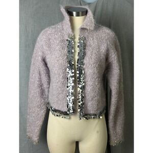 Vintage NYBased Mohair Wool Cropped Cardigan Embellished Sequins Beaded Trim S